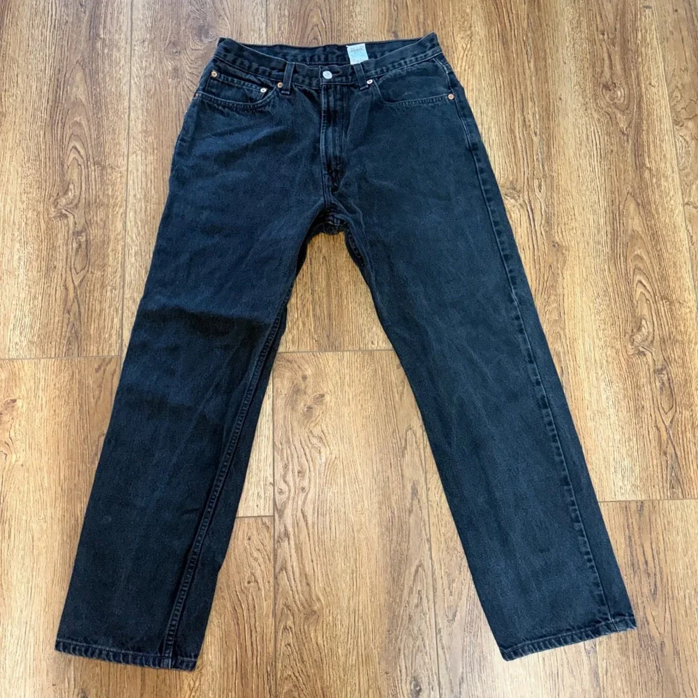 Y2K Levis 505 Regular Fit Faded Black Jeans Men 32x30 Straight Leg Denim Batwing